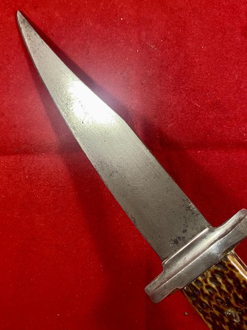 Rare WW2 British Army Auxiliary Unit Knife with Leather Sheath Named to “PAT”