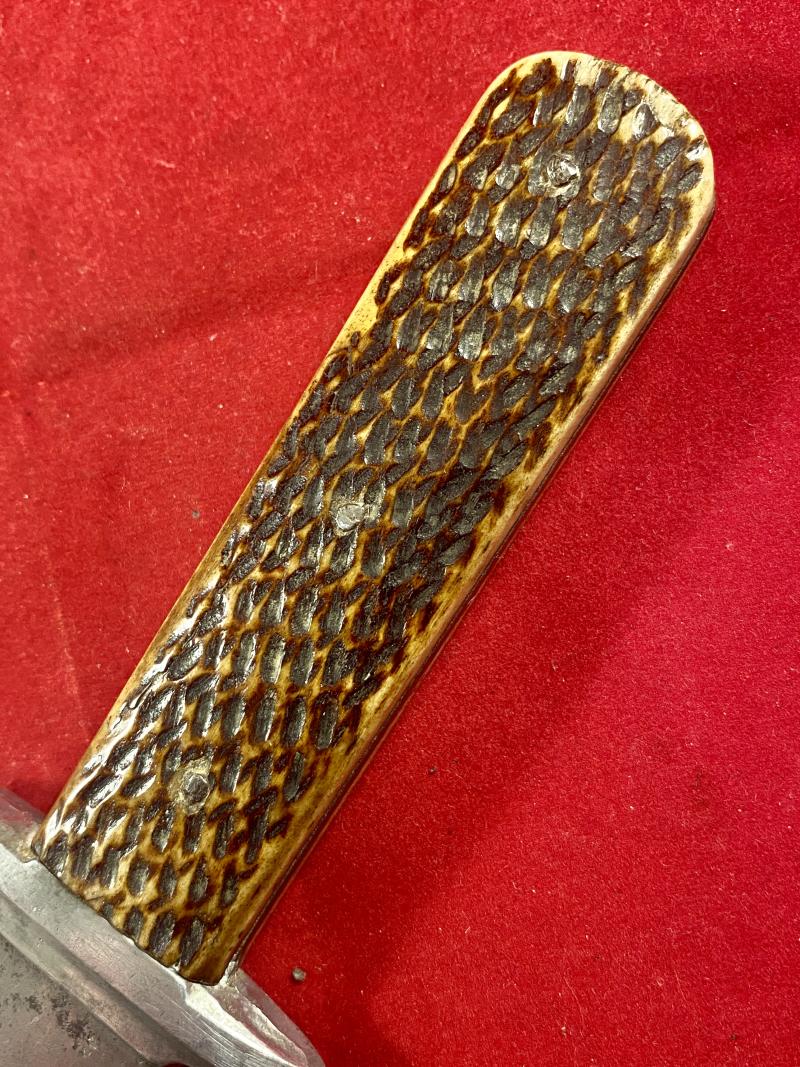 Rare WW2 British Army Auxiliary Unit Knife with Leather Sheath Named to “PAT”