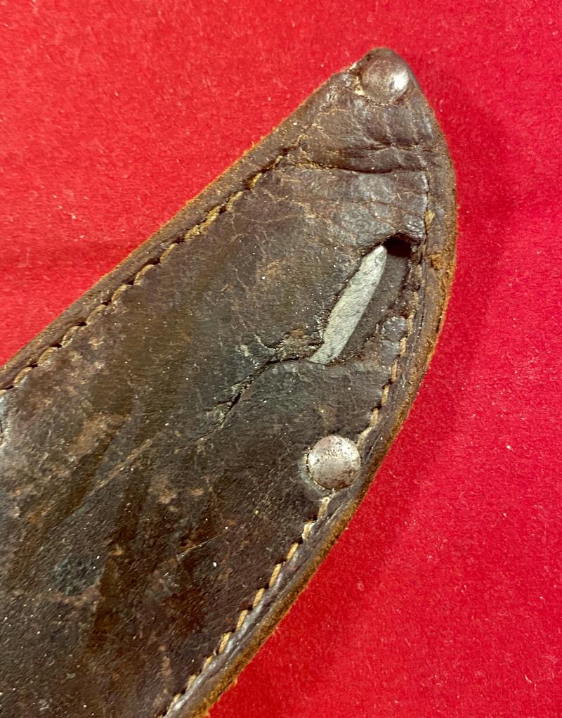 Rare WW2 British Army Auxiliary Unit Knife with Leather Sheath Named to “PAT”