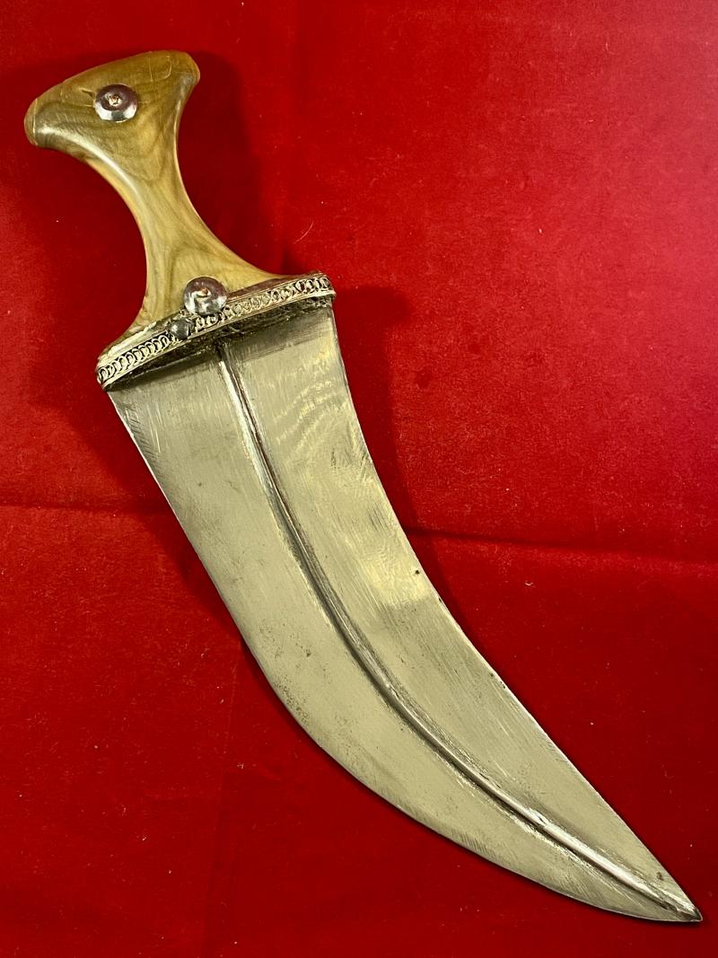 Antique Yemeni Jambiya Dagger with Horn Handle and an Ornate Silver Filigree and Leather Covered Sheath