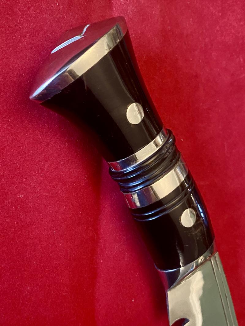 Vintage Chrome Plated Kukri with Horn Grip Black Leather Scabbard and Two Karda Knives