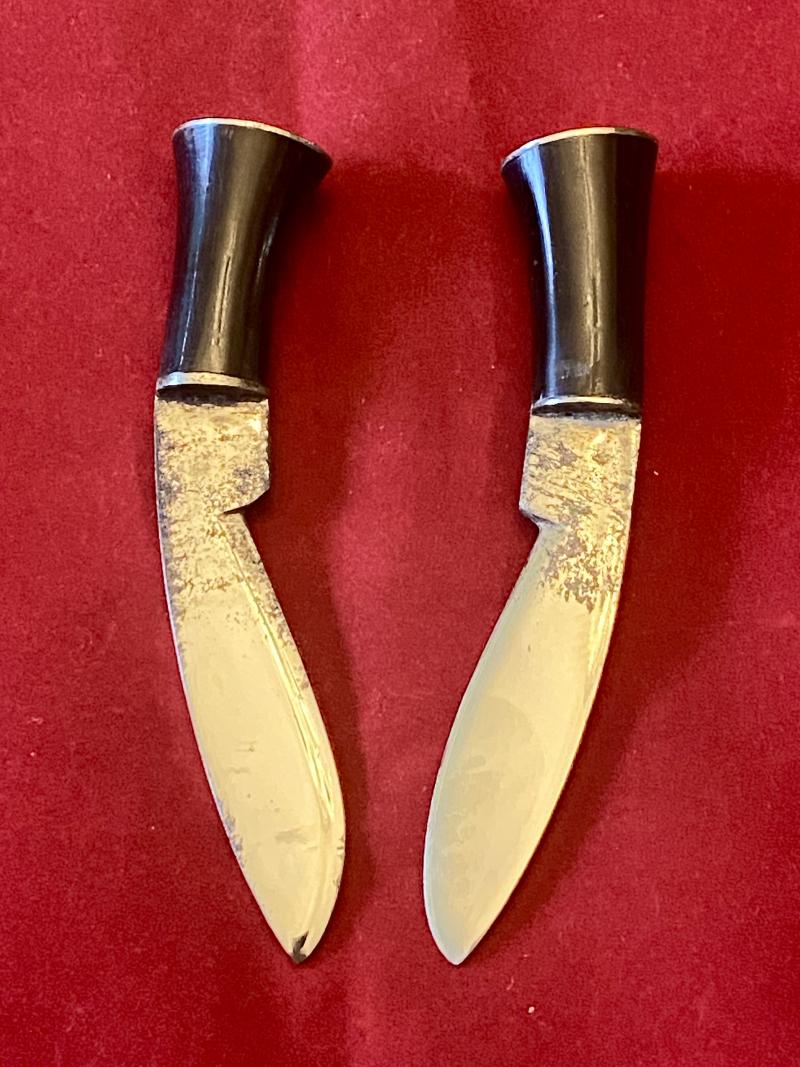 Vintage Chrome Plated Kukri with Horn Grip Black Leather Scabbard and Two Karda Knives