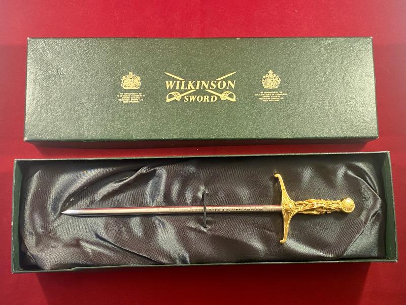 Rare Dual Commemorative “Wilkinson Sword Ltd. Cramlington 1963-1999” and “WORLD PEACE FOR THE THIRD MILLENNIUM” Miniature Sword by Wilkinson Sword – Mint in Box
