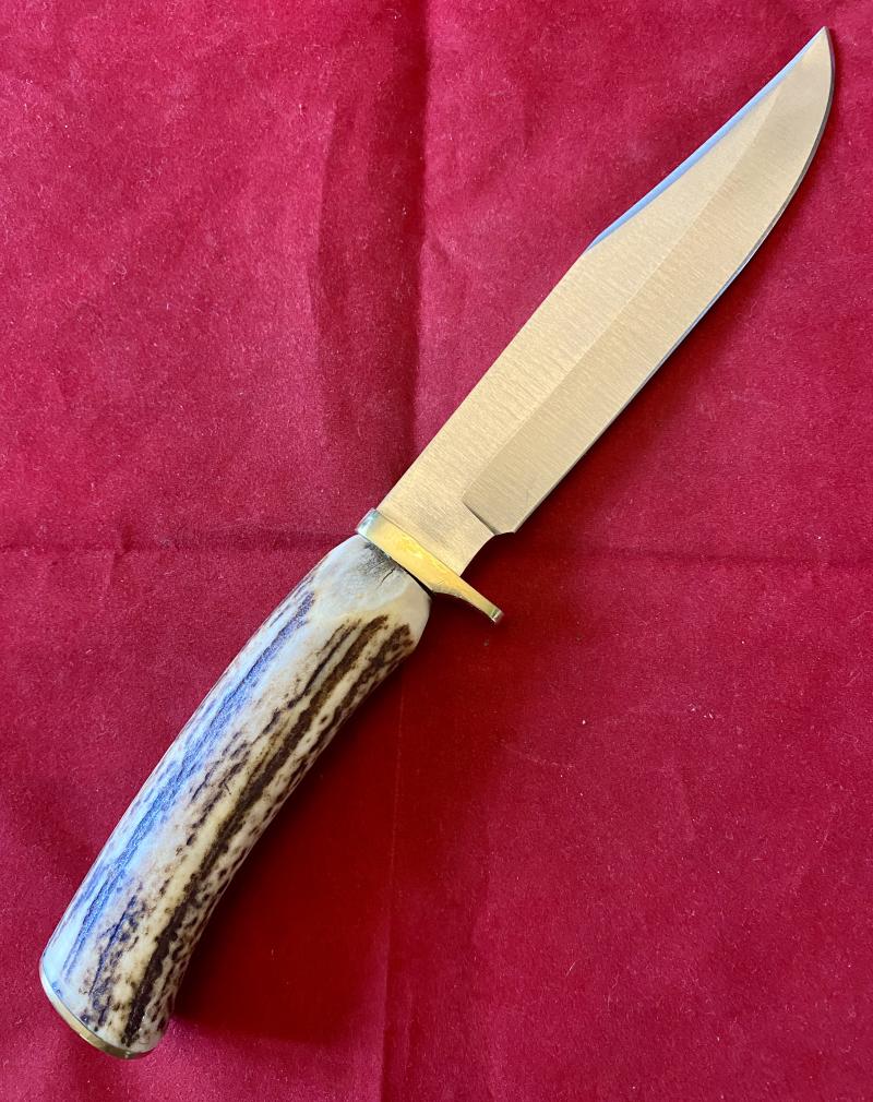 Mint Bowie Knife with 6” Steel Blade Stag Antler Handle and Custom made Leather Sheath