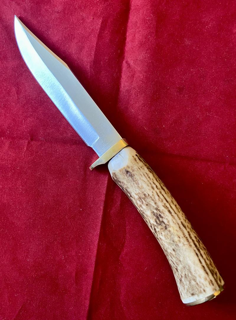 Mint Bowie Knife with 6” Steel Blade Stag Antler Handle and Custom made Leather Sheath