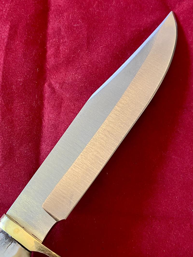 Mint Bowie Knife with 6” Steel Blade Stag Antler Handle and Custom made Leather Sheath