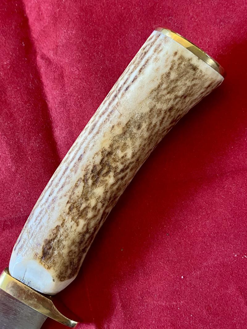Mint Bowie Knife with 6” Steel Blade Stag Antler Handle and Custom made Leather Sheath