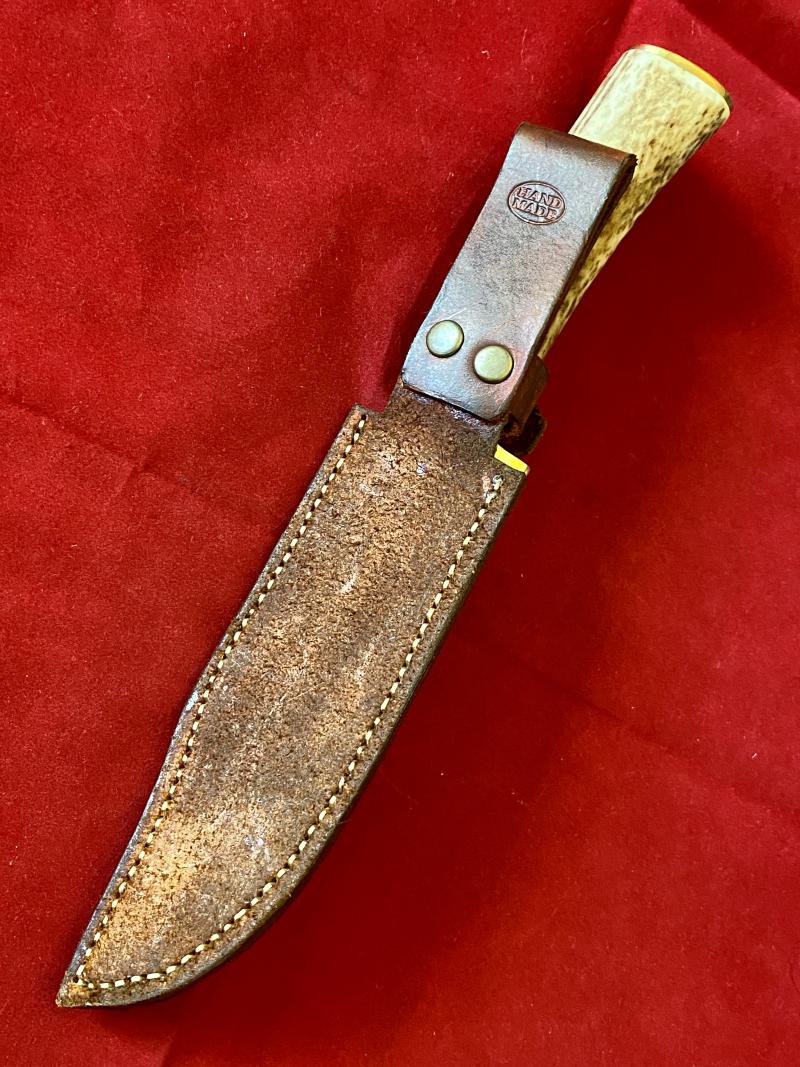 Mint Bowie Knife with 6” Steel Blade Stag Antler Handle and Custom made Leather Sheath