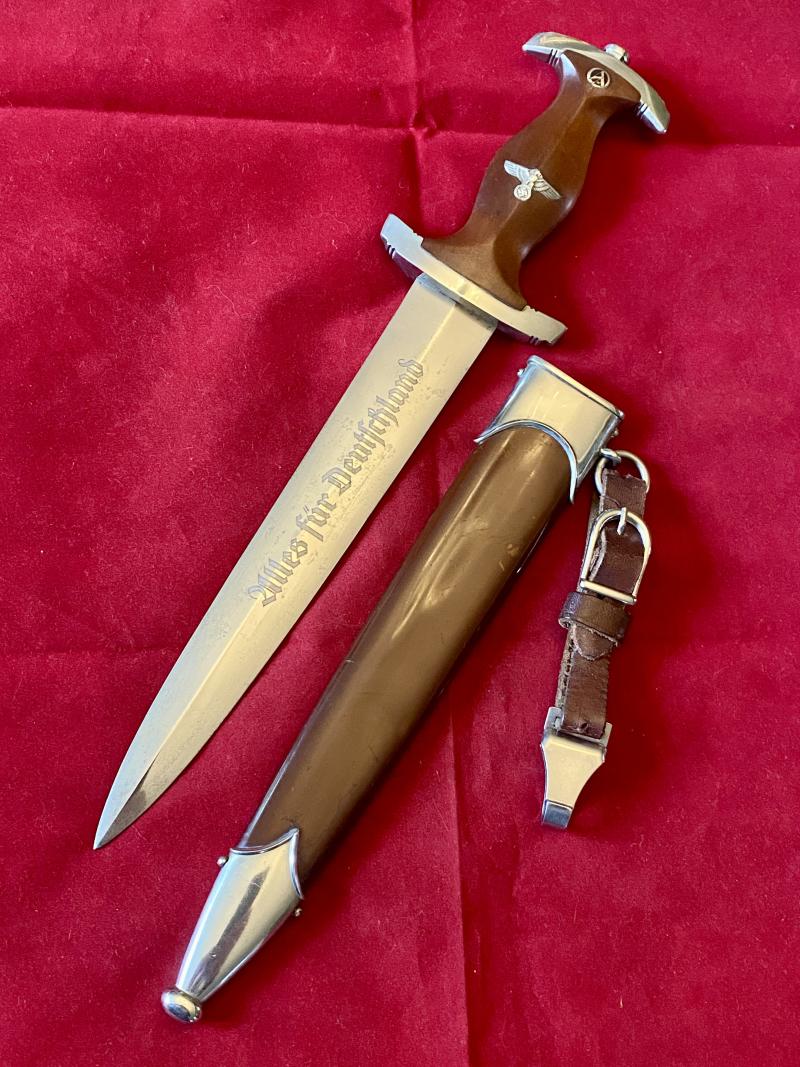 Near Mint WW2 German SA Dagger by the Scarce Maker CARL HEIDELBERG of Solingen, with Original Hanger by Assmann