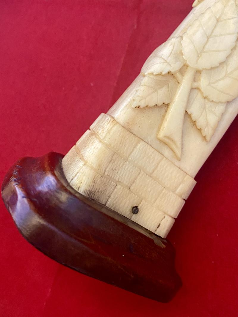 Stunning Pair of WW1 German POW 8” Cow Shinbones Carved with Roses - KNOCKALOE -I.O.M. “Legs of Man”