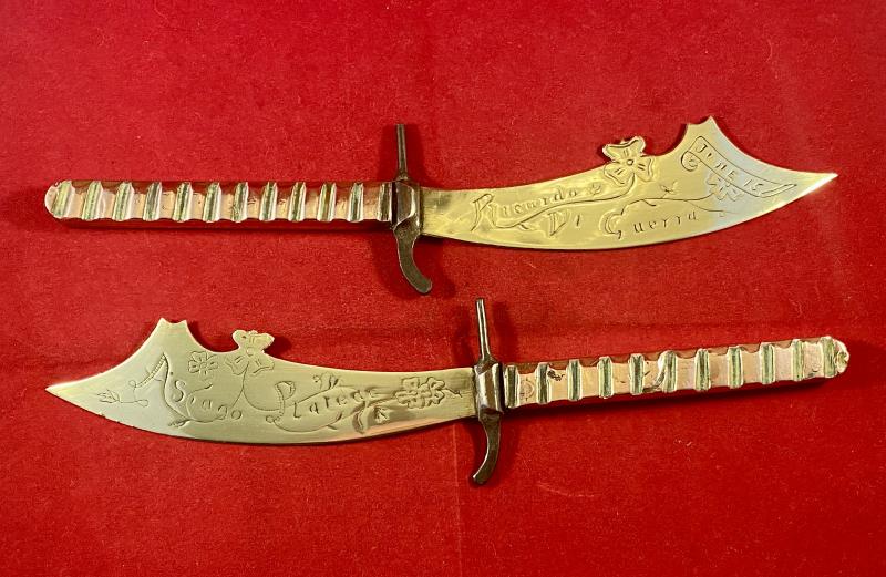 Pair of Italian WW1 Trench Art Letter Openers Commemorating the Battle of Solstice Italy - 15th June 1918