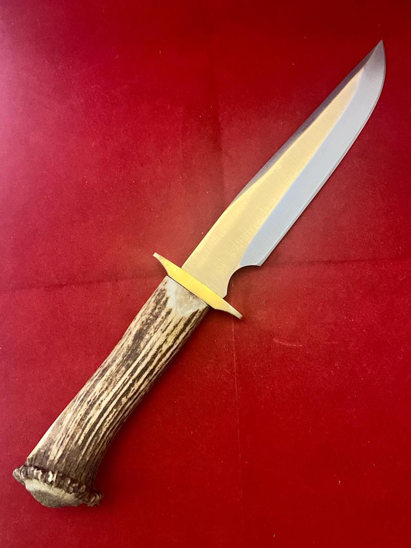 Impressive Bowie Knife with Mint 7.4” Steel Blade and Stag Antler Handle with Custom made Leather Sheath