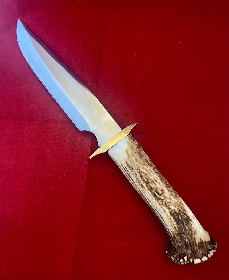 Impressive Bowie Knife with Mint 7.4” Steel Blade and Stag Antler Handle with Custom made Leather Sheath