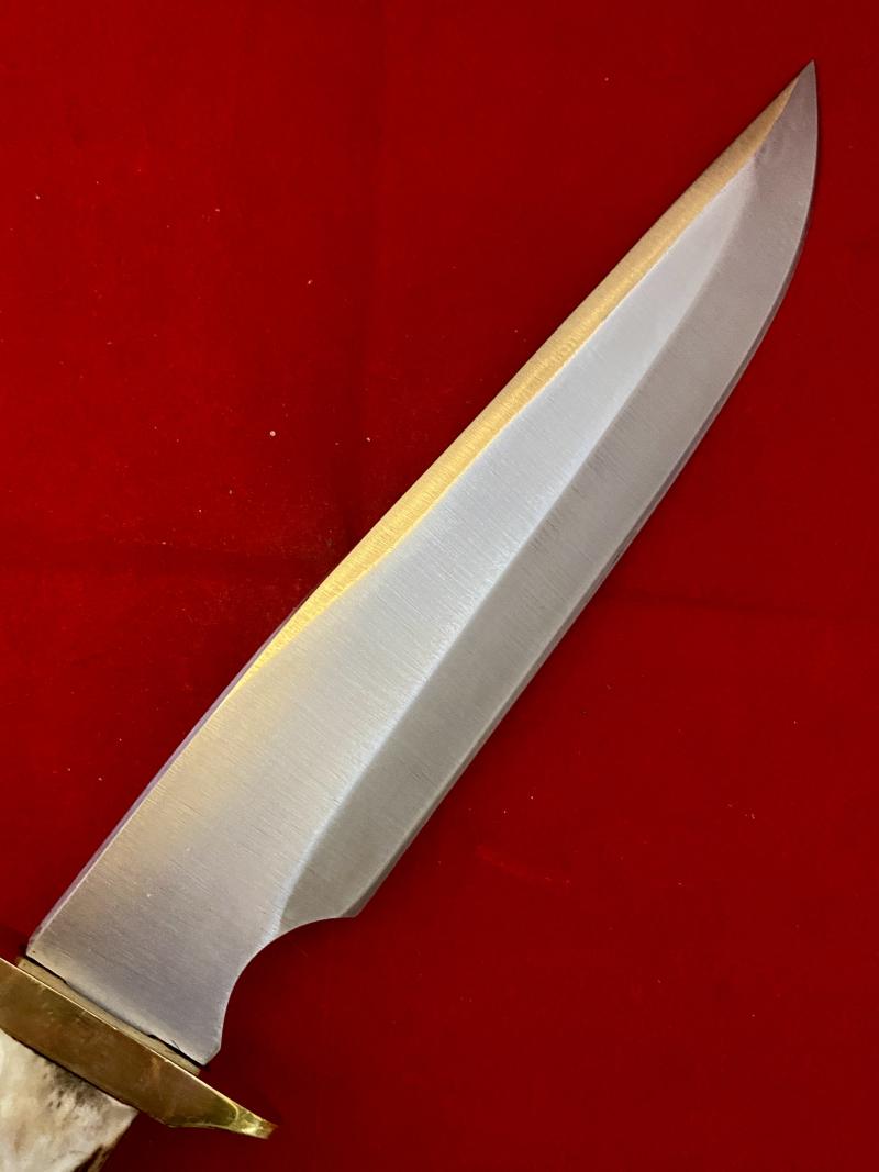 Impressive Bowie Knife with Mint 7.4” Steel Blade and Stag Antler Handle with Custom made Leather Sheath