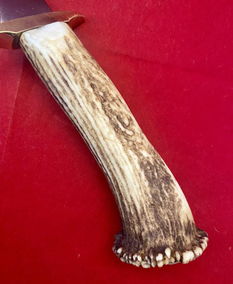 Impressive Bowie Knife with Mint 7.4” Steel Blade and Stag Antler Handle with Custom made Leather Sheath