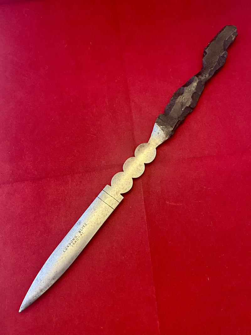 Impressive Large WW2 Letter Opener made from Shrapnel Recovered from the LONDON BLITZ 1940-41