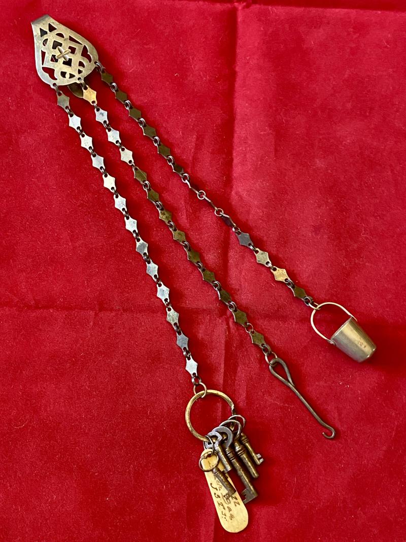 Antique Georgian Cut Steel Chatelaine with Three Chains and Accesories