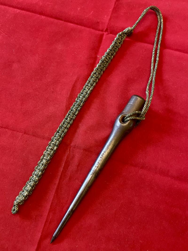 Unusual British Royal Navy “Ropework Set” Consisting of a Deck Knife and Marlin Spike with a hard Buff Leather Sheath c1979