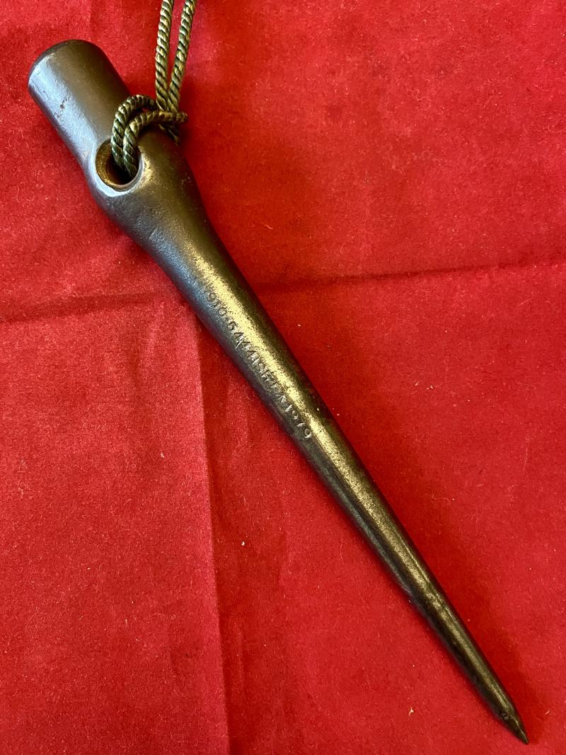 Unusual British Royal Navy “Ropework Set” Consisting of a Deck Knife and Marlin Spike with a hard Buff Leather Sheath c1979