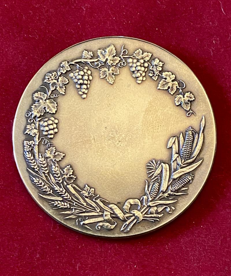 Large Antique French Bronze Medal for Société Nationale d’Encouragement à l’Agriculture de la Dordogne with Original Silk Lined Case c1880
