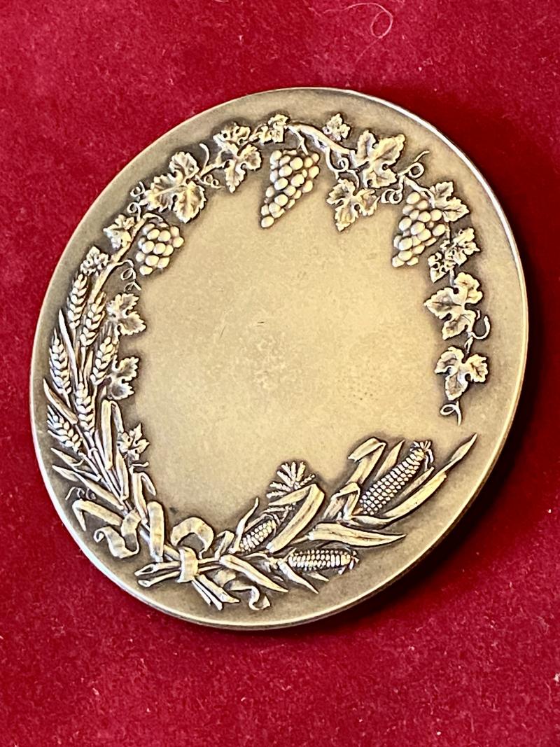 Large Antique French Bronze Medal for Société Nationale d’Encouragement à l’Agriculture de la Dordogne with Original Silk Lined Case c1880