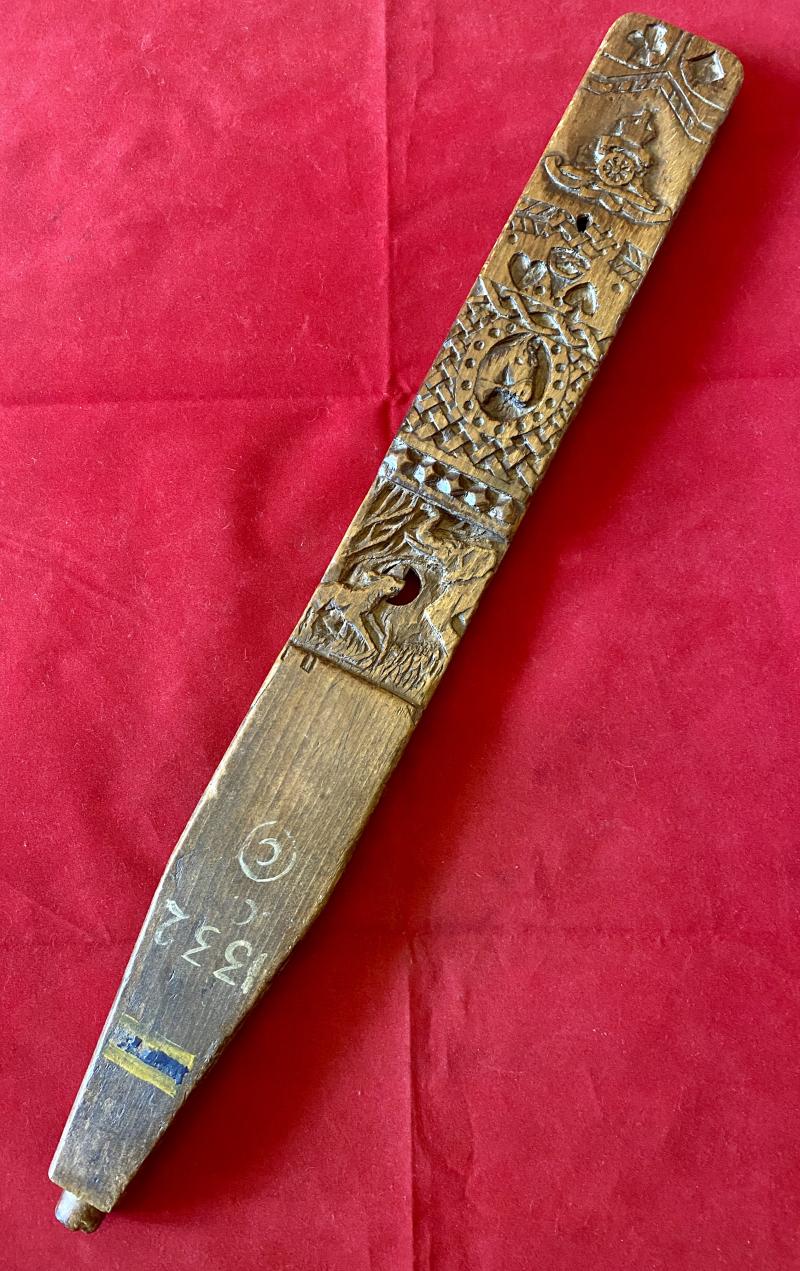 Unique WW2 British POW Hand Carved Wooden “Arm of a Chair” linked to the Royal Artillery