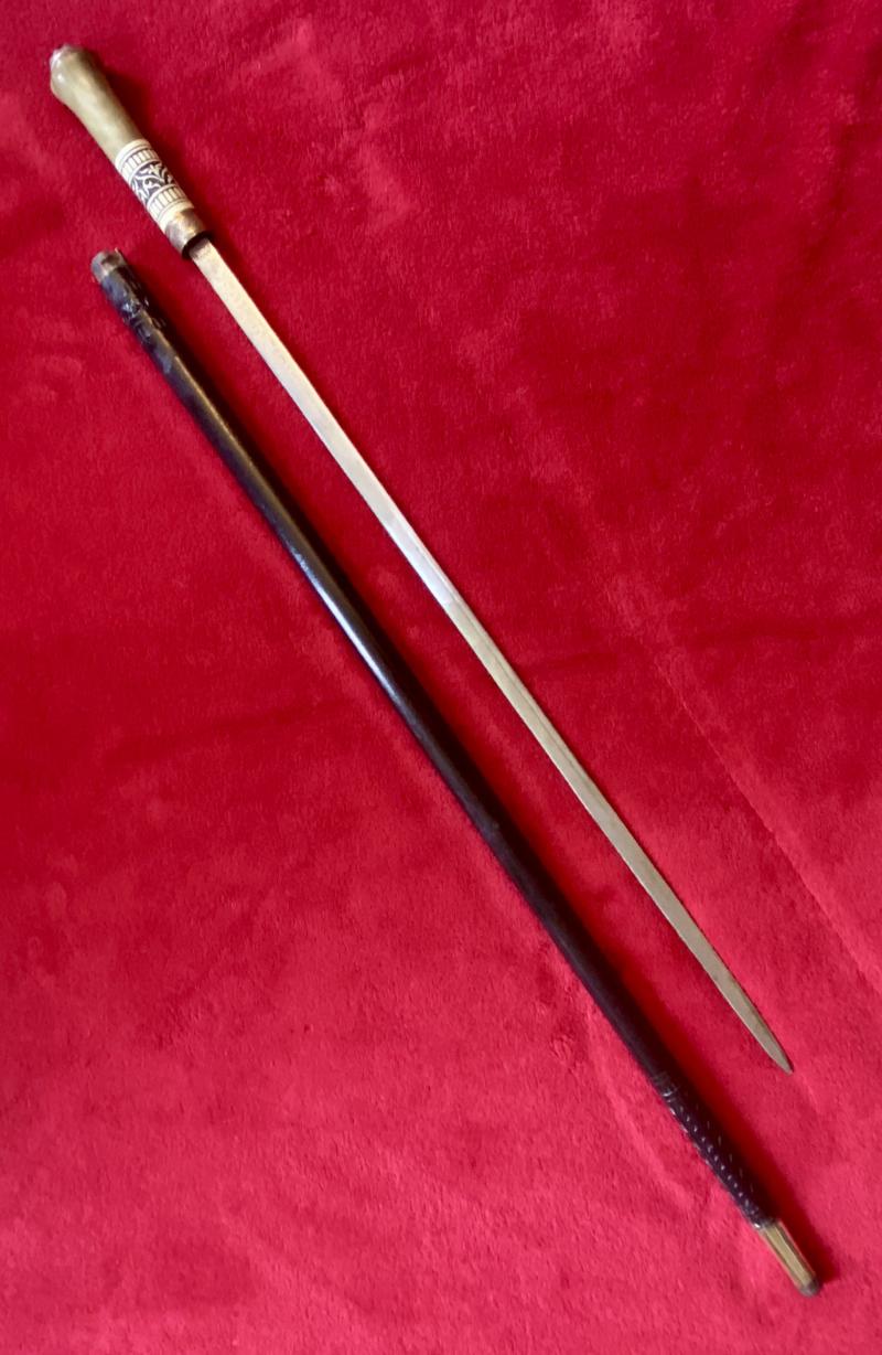 Antique Indian Sword Stick with Horn and Carved Bone Handle