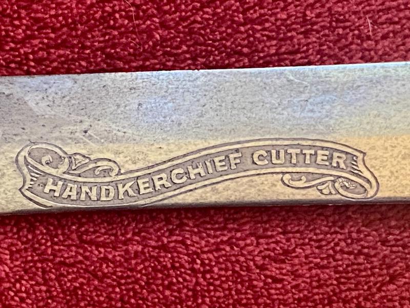 Scarce Handkerchief Cutter Sword with 33” Long Thin Curved Blade and Leather Covered Scabbard by Henry Wilkinson - Engraved with RUDGE Family Crest