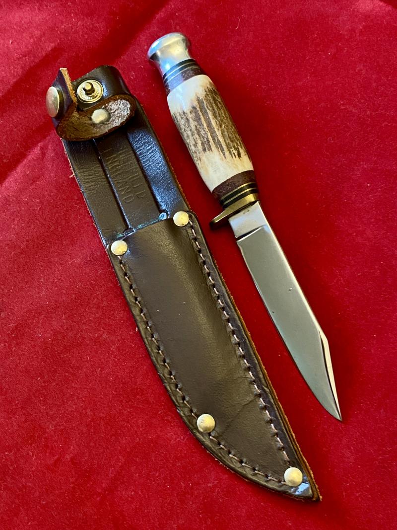 Mint Small VENTURE Bowie Knife with 3” Blade and Stag Antler Grip plus Leather Sheath by H.M. Slater of Sheffield