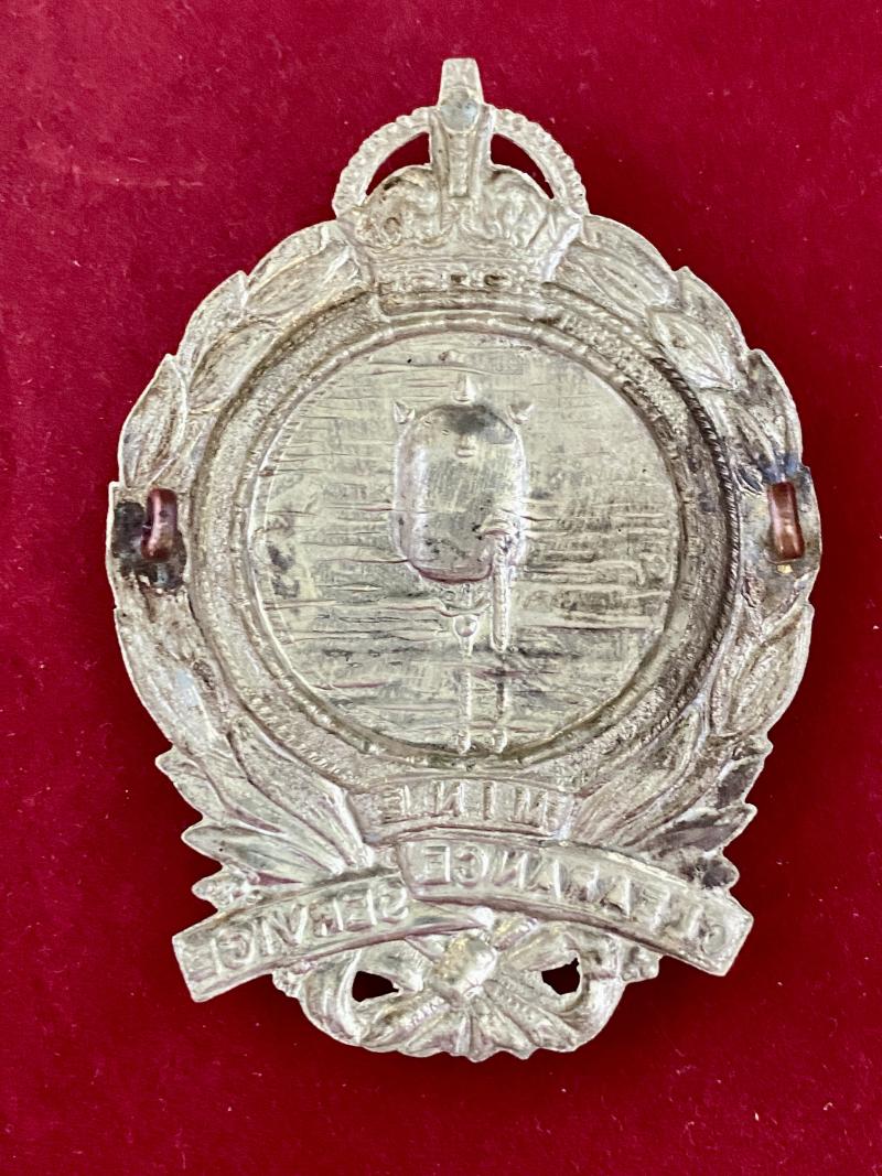 Original Large WW1 Royal Navy Mine Clearance Service (MCS) White Metal Cap Badge c1919