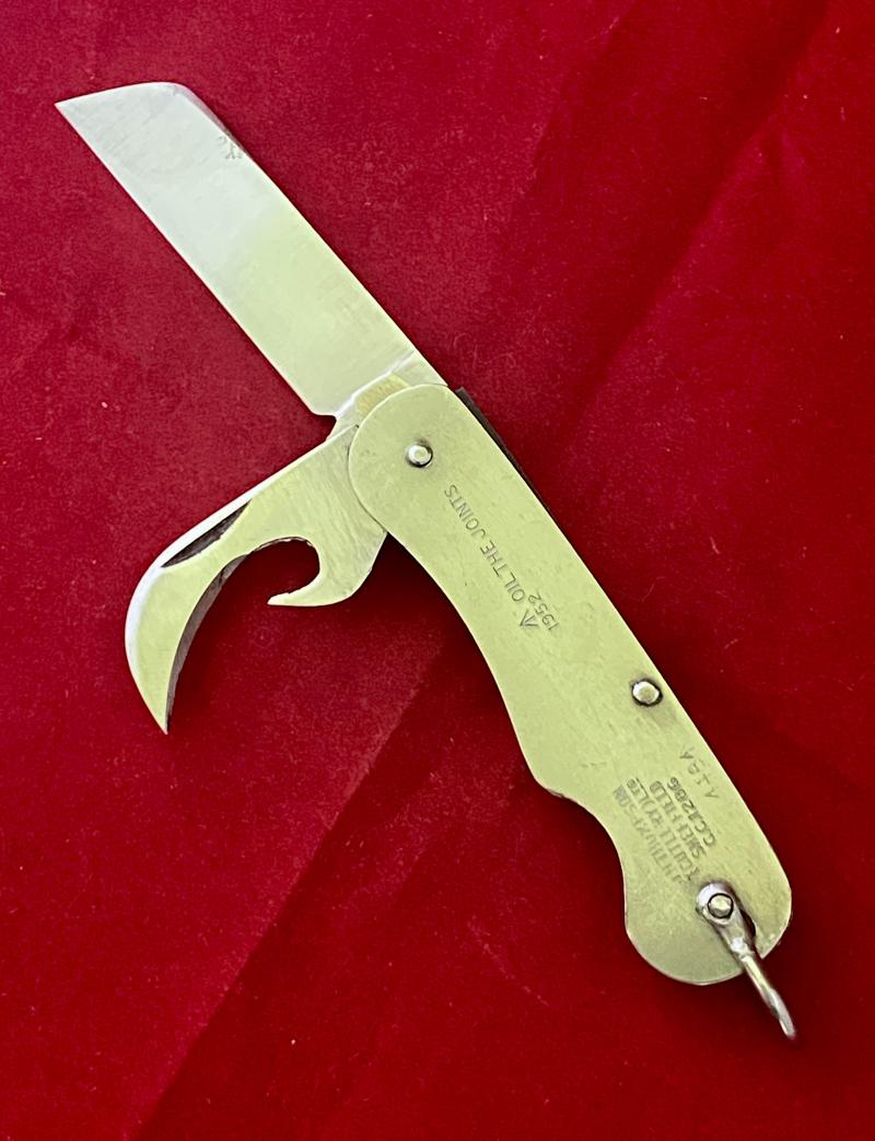 Vintage Unused British Army Folding Two-Piece Stainless Steel Clasp or Jack Knife Dated 1952 with Original Waxed Paper Wrapping