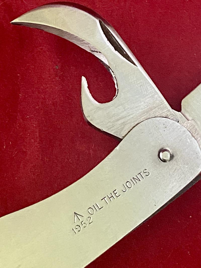 Vintage Unused British Army Folding Two-Piece Stainless Steel Clasp or Jack Knife Dated 1952 with Original Waxed Paper Wrapping