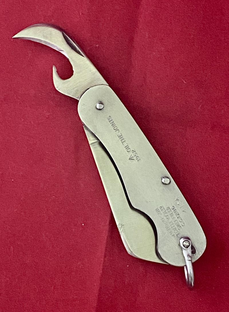 Vintage Unused British Army Folding Two-Piece Stainless Steel Clasp or Jack Knife Dated 1952 with Original Waxed Paper Wrapping