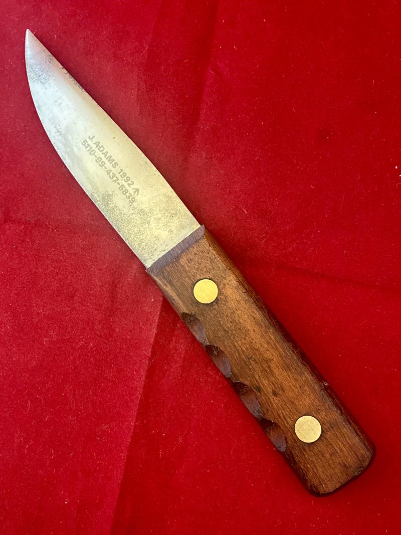Vintage British Royal Navy Deck Knife with Leather Sheath by J. ADAMS dated 1992