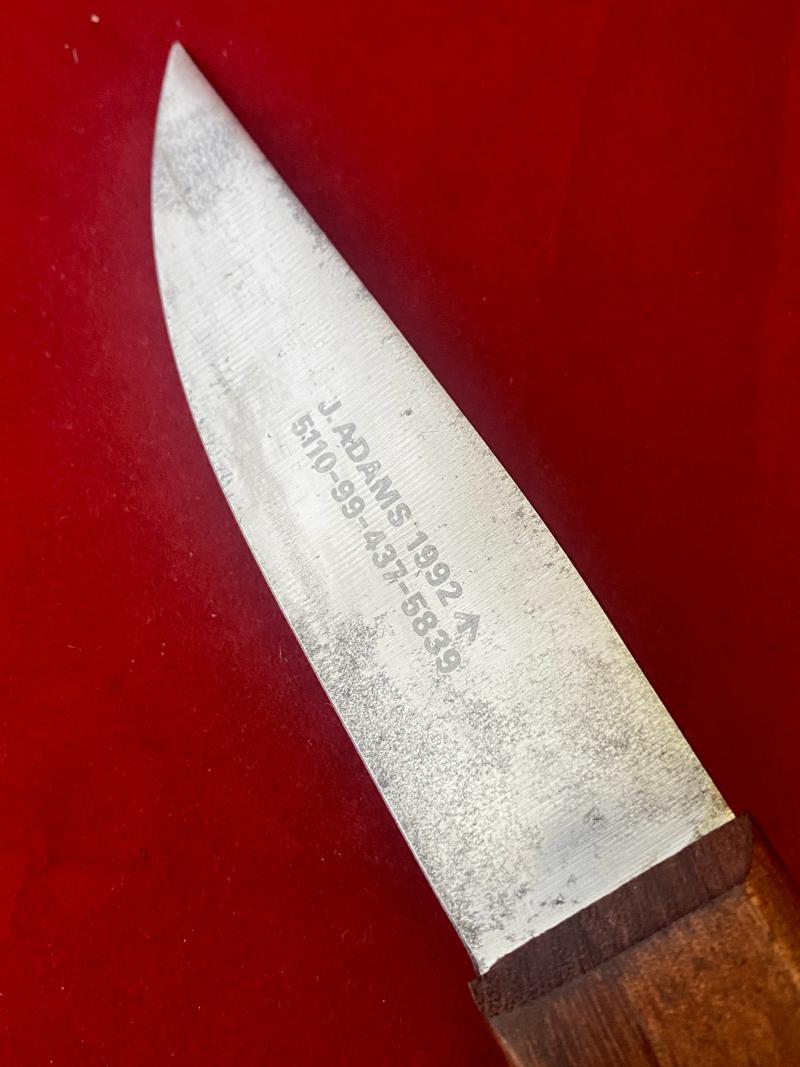 Vintage British Royal Navy Deck Knife with Leather Sheath by J. ADAMS dated 1992
