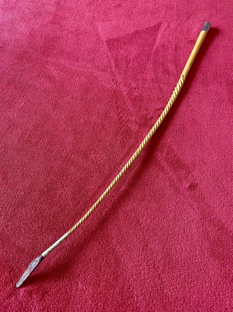 Vintage 31” Long Twisted Willow Riding Whip with Nickel Silver End Cap and Short Leather Tongue c1950