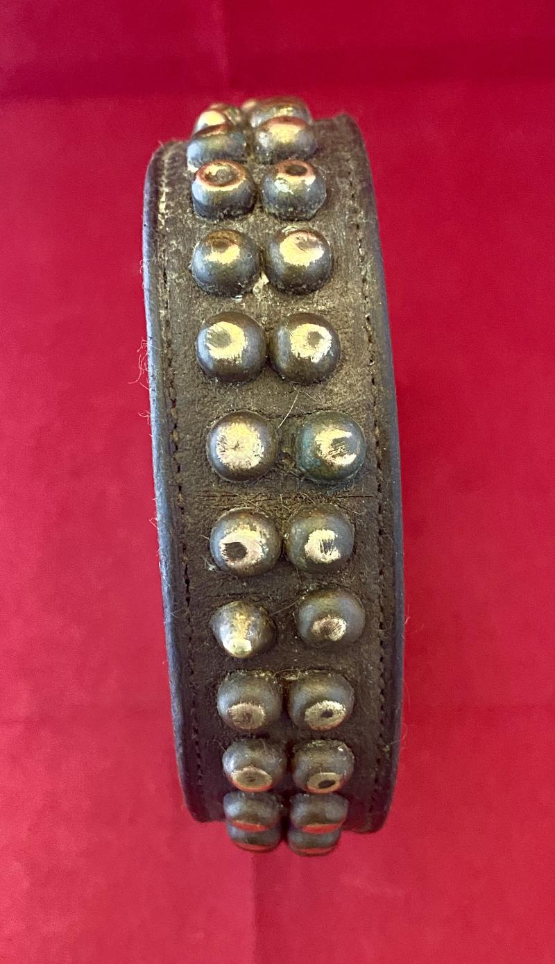 Large Antique Leather Dog Collar with Pointed Brass Studs and Blank Name Plaque