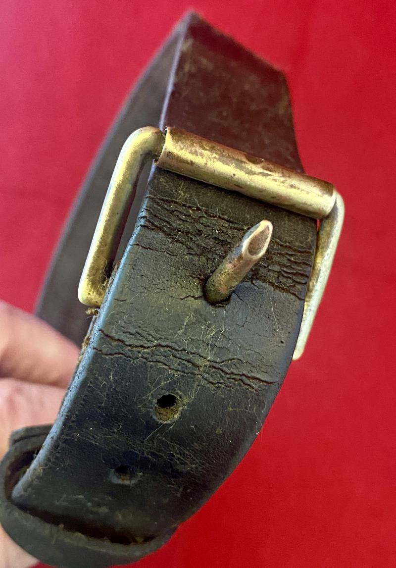 Large Antique Leather Dog Collar with Pointed Brass Studs and Blank Name Plaque
