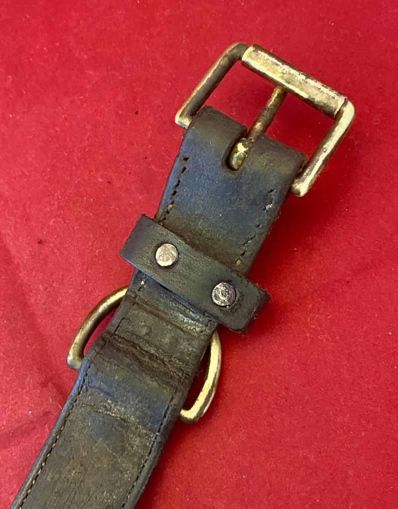 Large Antique Leather Dog Collar with Pointed Brass Studs and Blank Name Plaque