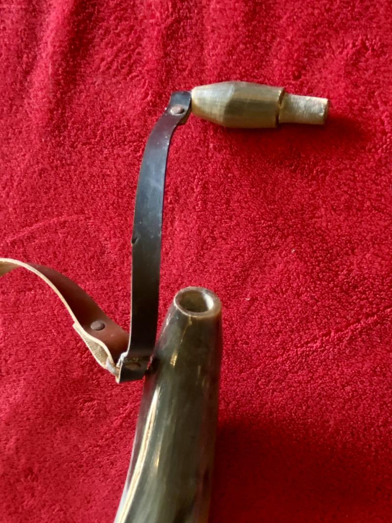 Large 20” Curved Cattle Horn Powder Flask with Carrying Strap and Horn Stopper