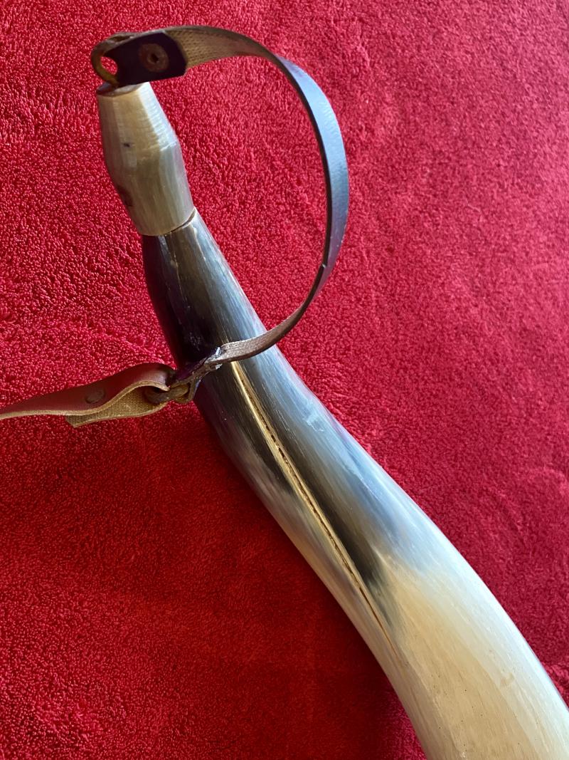 Large 20” Curved Cattle Horn Powder Flask with Carrying Strap and Horn Stopper