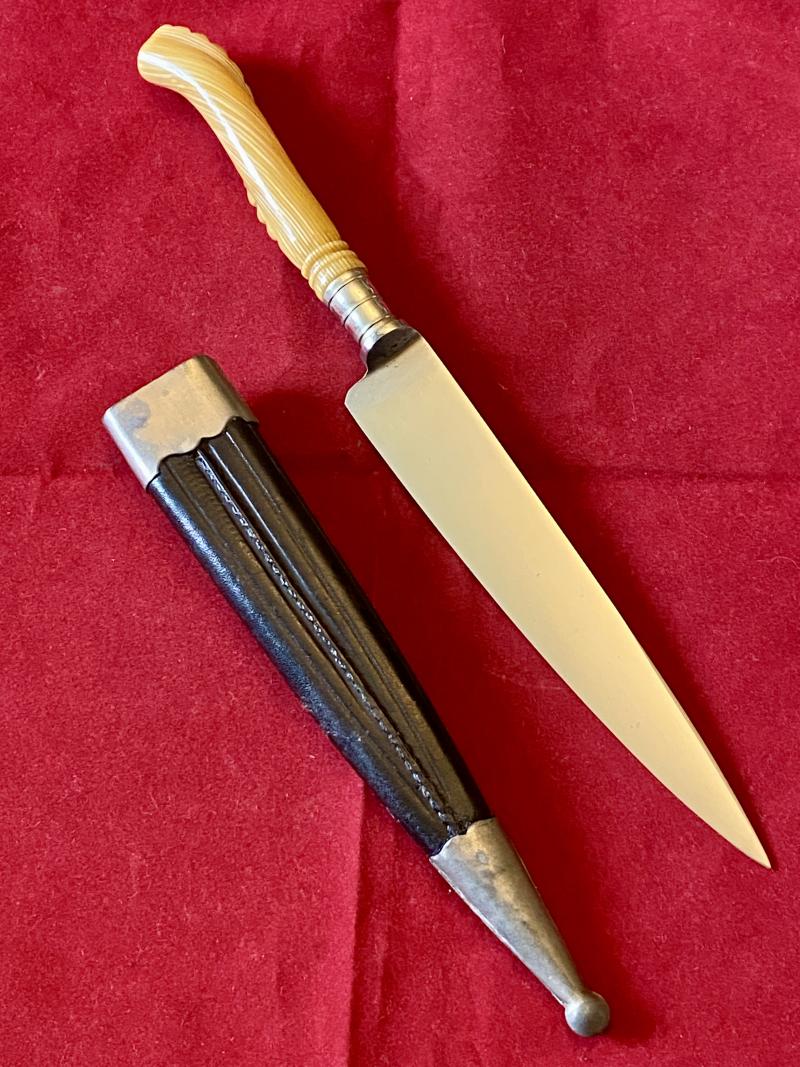 Unusual South American Gaucho Type Knife with Beautiful Striped Lucite Handle and Leather Sheath c1930
