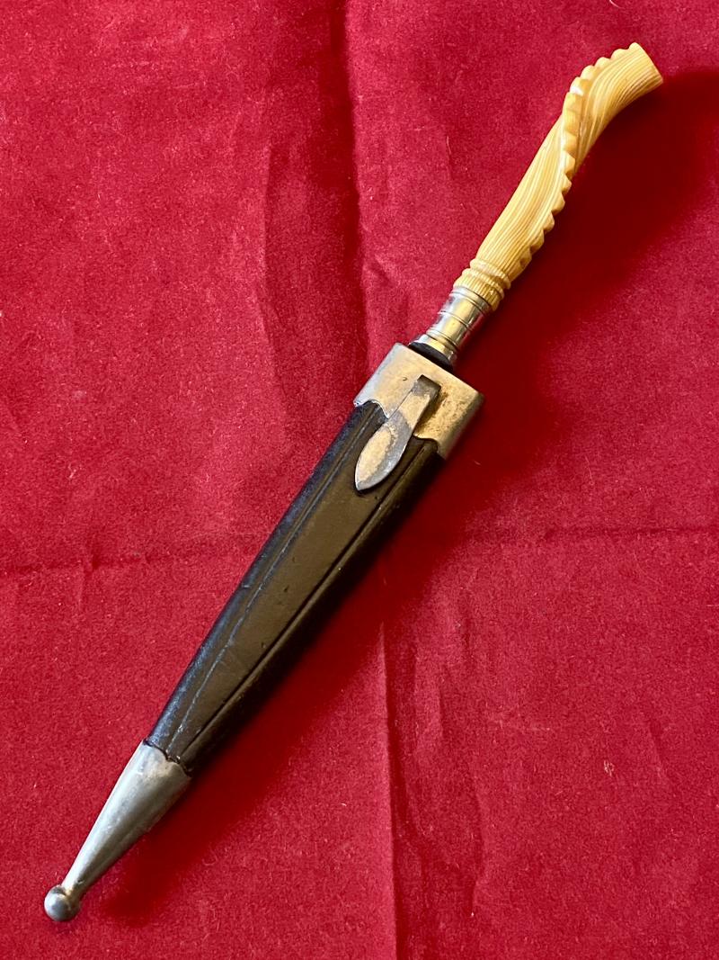 Unusual South American Gaucho Type Knife with Beautiful Striped Lucite Handle and Leather Sheath c1930