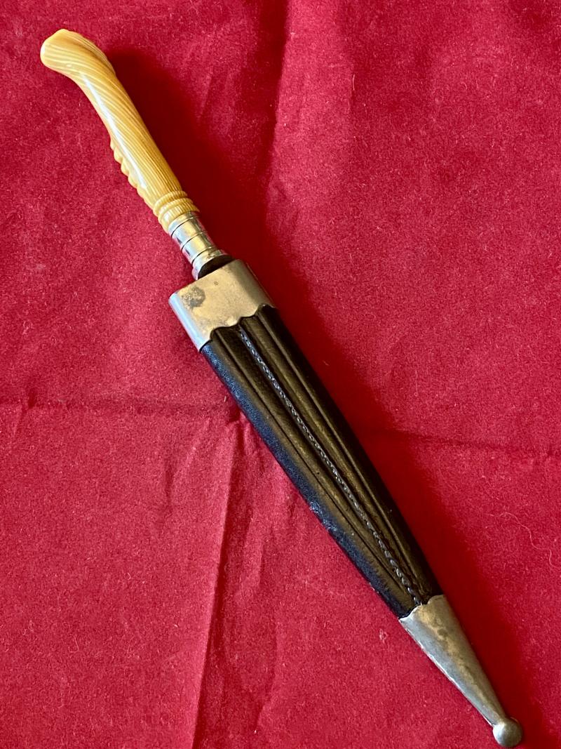 Unusual South American Gaucho Type Knife with Beautiful Striped Lucite Handle and Leather Sheath c1930