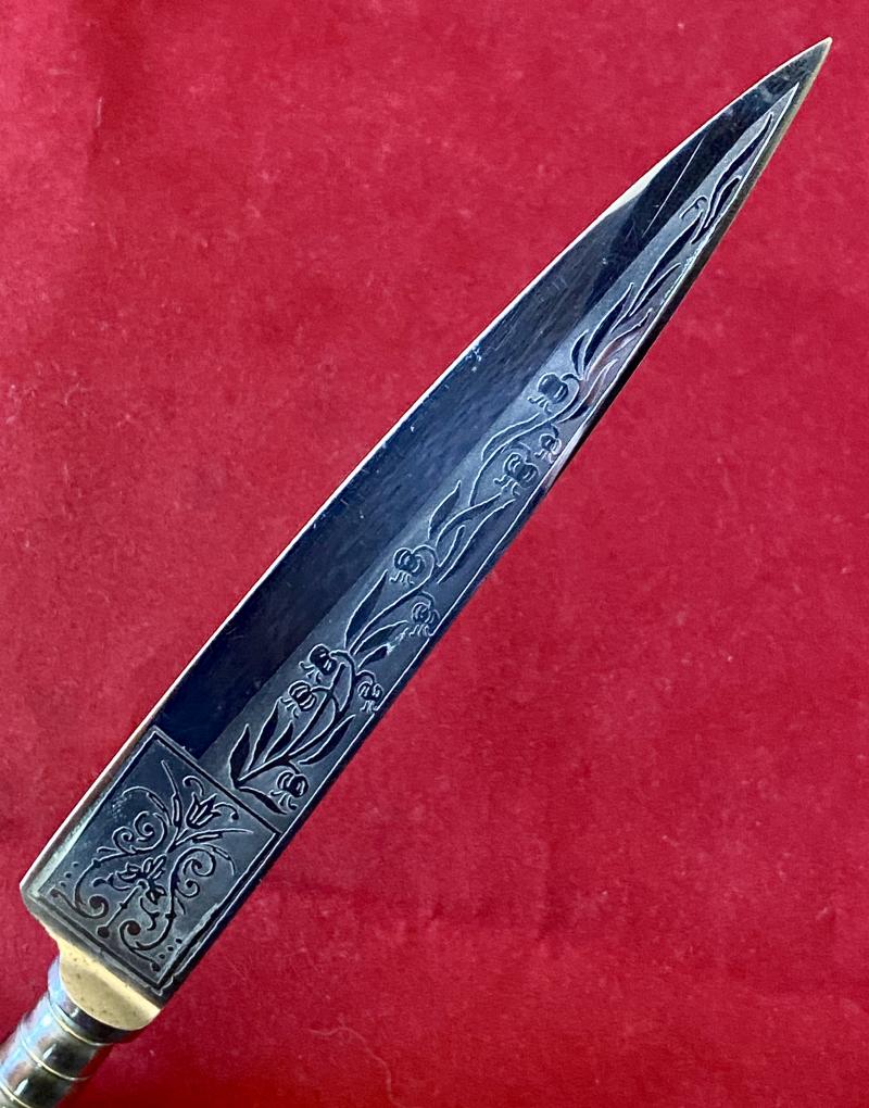 Unusual South American Gaucho Type Knife with Beautiful Striped Lucite Handle and Leather Sheath c1930