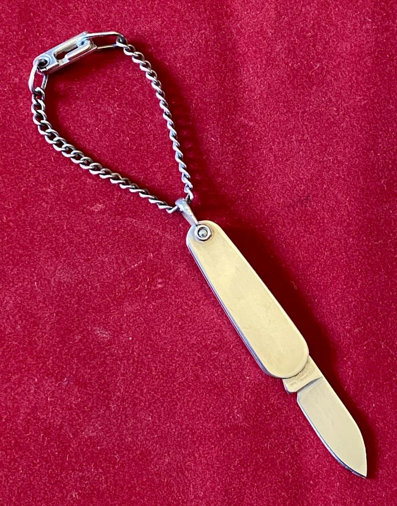 Fine Sterling Silver Single-Bladed Penknife with Silver Chain and Clasp by Ballou & Co. USA