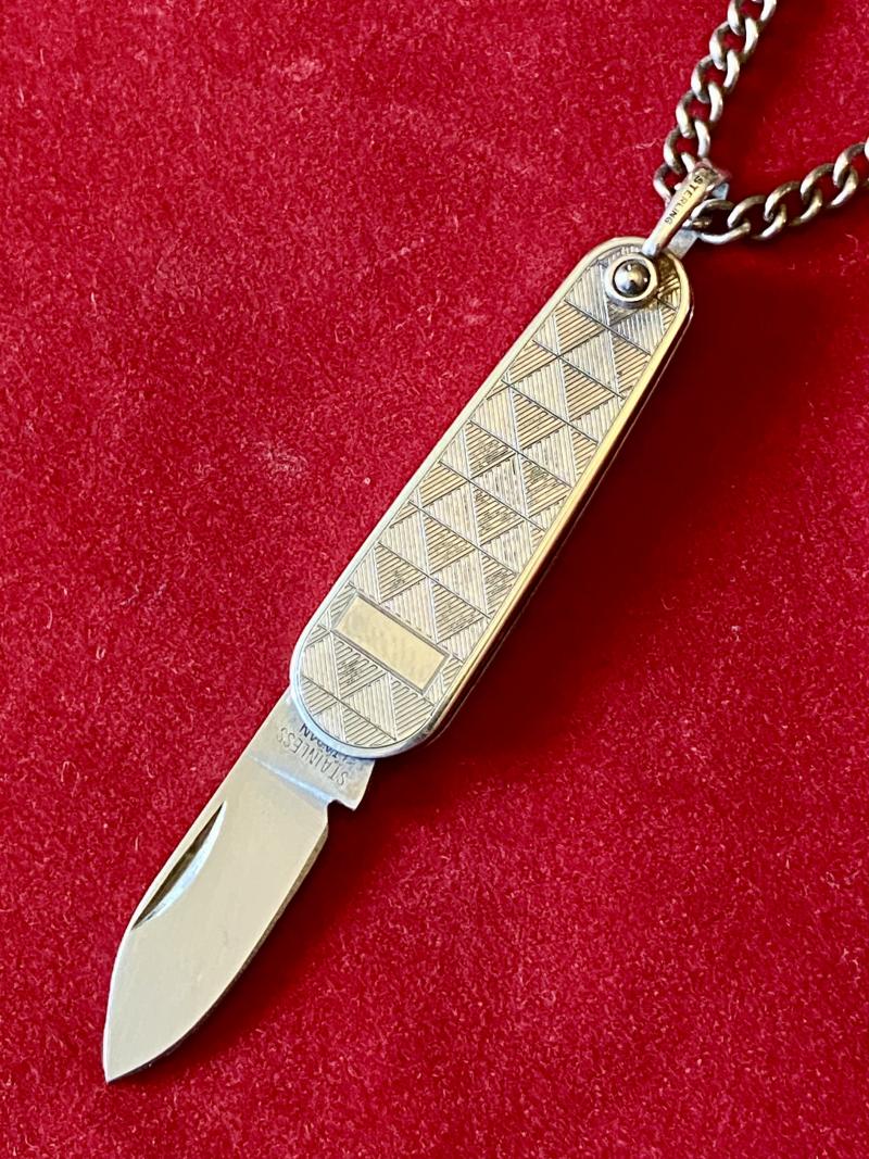 Fine Sterling Silver Single-Bladed Penknife with Silver Chain and Clasp by Ballou & Co. USA