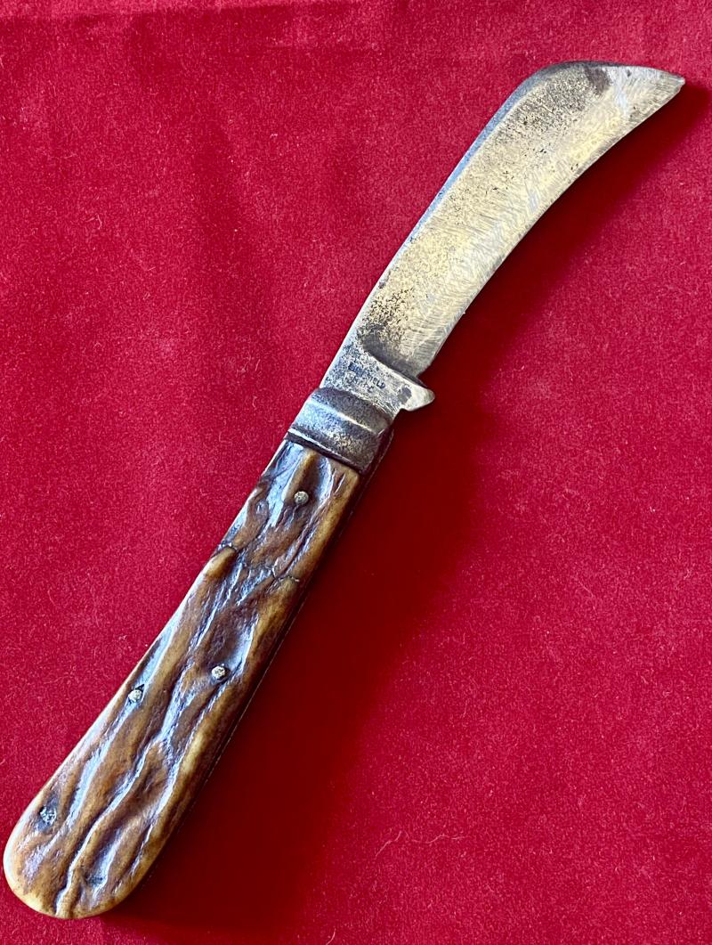 Antique Pruning Knife with Stag Horn Grip Scales by R.H. or K.H. & Sons Ltd - Sheffield