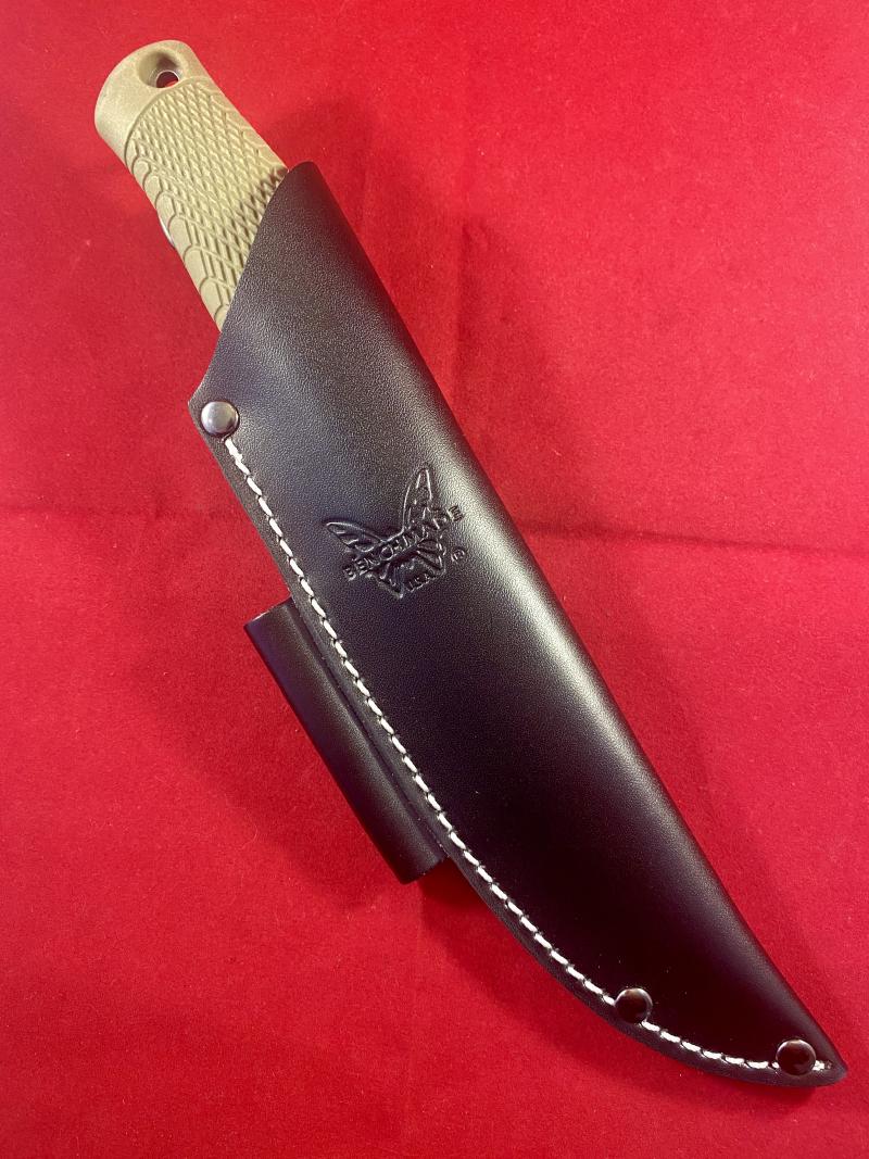 Mint BENCHMADE 202 Leuku Bush Knife with CPM 3V Steel Blade - Santoprene Green Handle and Black Leather Sheath