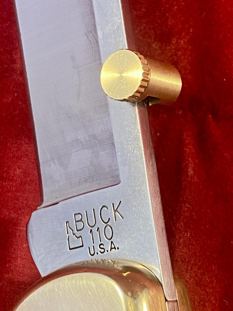 Mint BUCK 110 Lockback Knife with Scarce “Idaho” Mark dating it to 2005
